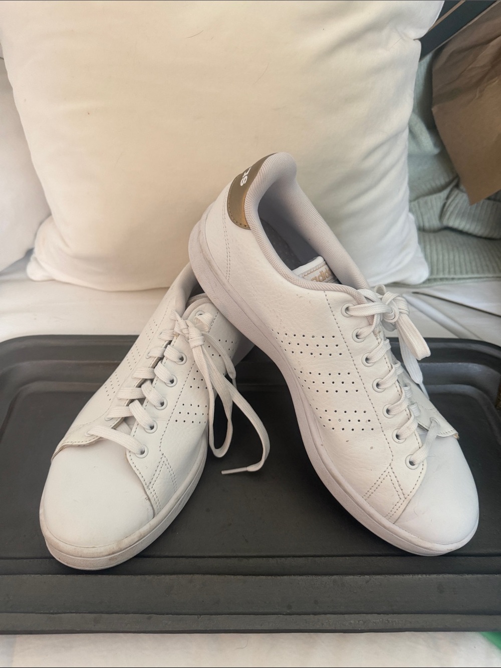 adidas White Low-Top Sneakers with Gold Heel Tab